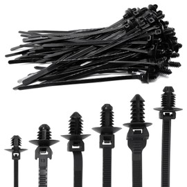 SWZHAI SWZHAI 60 PCS Push Mount Zip Ties, Nylon Car Mount Wire Tie Snap in Cable Zip Ties, Black Push Mount Cable Ties Automotive Zips Tie Fastener Wire Harness Clips for Wire Tying (6-Types)