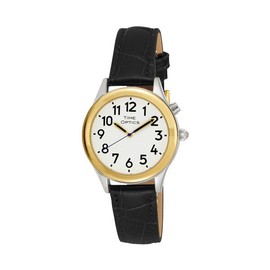 Time Optics  Women's Talking Watch Two Tone w/Black Leather Band for the Blind, Low Vision