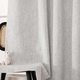 INLINAS 52 x 84 Inch Linen Bamboo Knots Texture Blackout Curtains - 100% Light Blocking, Noise Reducing and Thermal Insulating Triple Layer Fabric Grommets Top for Bedroom, Set of 2, Greyish White