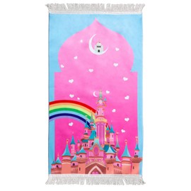 Windplusya Kids Prayer Mat Rug Muslim, Cartoon Tassel Prayer Mat, Islamic Muslim Praying Rug | Janamaz | Sajadah | Salah, Ramadan Eid Gift for Boys/Girls. (Pink rainbow)