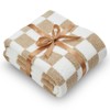 NEWCOSPLAY Knitted Brown White Checkered Blanket Super Soft Plush Throw