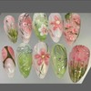 30Pcs Green Flower Press on Nails Medium Almond Fake Nails