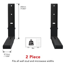 AVF Wall-Mounted Microwave Oven Brackets – Universal Fit, Heavy-Duty Black Steel – Adjustable Arms Hold Up to 99 lbs – Set of 2 Microwave Shelf Support Brackets