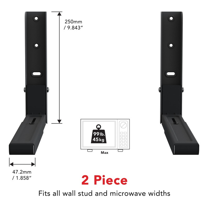 AVF Wall-Mounted Microwave Oven Brackets – Universal Fit, Heavy-Duty Black