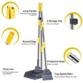Niubya Pooper Scooper for Dogs, Metal Poop Scooper Tray Spade and Rake Set, Poop Scoop with Adjustable Long Handle, Dog Pooper Scooper for Pet Waste Removal