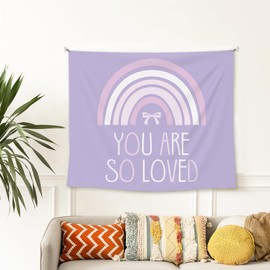 EGBTL Girls Nursery Tapestry, Boho Wall Tapestry for Girls Room, Purple Rainbow You Are So Loved Inspirational Quotes Tapestries Wall Hanging Decor for Toddler Girl Bedroom Nursery, 50x60 Inches