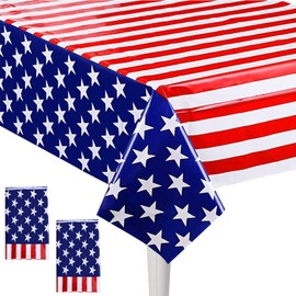 Siencooray 4th of July Decoraion Plastic Tablecloth, 2 Pack Independence Day Disposable Table Covers for Party Decoration, 54'' x 109'' Rectangle Table Cloths