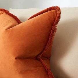 JUSPURBET Rust Velvet Throw Pillow Covers 24x24 Inch Set of 2 with Soft Tassel Fringe Luxury Boho Pillowcase for Sofa Couch Bed Home Decor Machine Washable