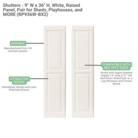 Shed Shutters Raised Panel 9" W x 36" H for Sheds, Playhouses, and Chicken Coops 1 Pair (Black)