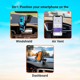 Armor All Phone Mount for Cars, 3-in-1 Phone Holder, Suction Dashboard, Windshield, & Vent Mount, 360° Rotation, Fits iPhone Max, Android, and All Smartphones, 3.5” inch Grip, Quick Release Button