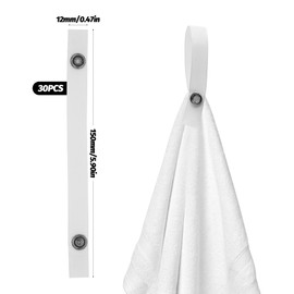 Piuluvor® Pack of 30 Sew-Free Hangers for Towels 150 × 12 mm Towel Hanger with Press Stud Closure Hanger for Towels White Towel Hanger