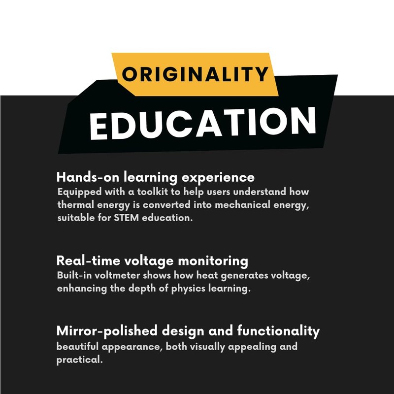 NIKOLATOY Mirror Polished Stirling Engine with Voltmeter & USB Plug