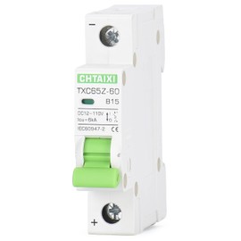 12V-110V DC Miniature Circuit Breaker, 15 Amp 1 Pole Battery Breaker Protector for Solar PV System and RV, Thermal Magnetic Trip, DIN-Rail/Surface Mount, Chtaixi DC Disconnect Switch B15