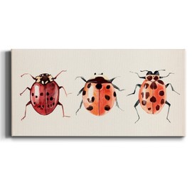 Renditions Gallery Canvas Wall Art Modern Paintings Three Ladybug Insects Display Abstract Hanging Artwork Prints for Classroom Office Hotel Decorations - 8"X16" LT516