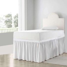 Dorm Bed Skirt Twin XL - Ruffled 42" Drop, 100% Microfiber, White Solid - Dorm Room Essentials and Décor