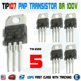 STMicroelectronics 5pcs TIP107 PNP Power Darlington Transistor PNP 8A 100V TO-220 ST