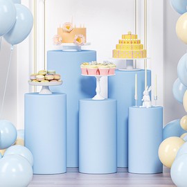 LEBENGURU - 5 fundas para pedestal cilíndrico, color azul bebé, cubiertas redondas de elastano, cubierta de pedestal de tela elástica para fiestas, bodas, cumpleaños, eventos de decoración (solo