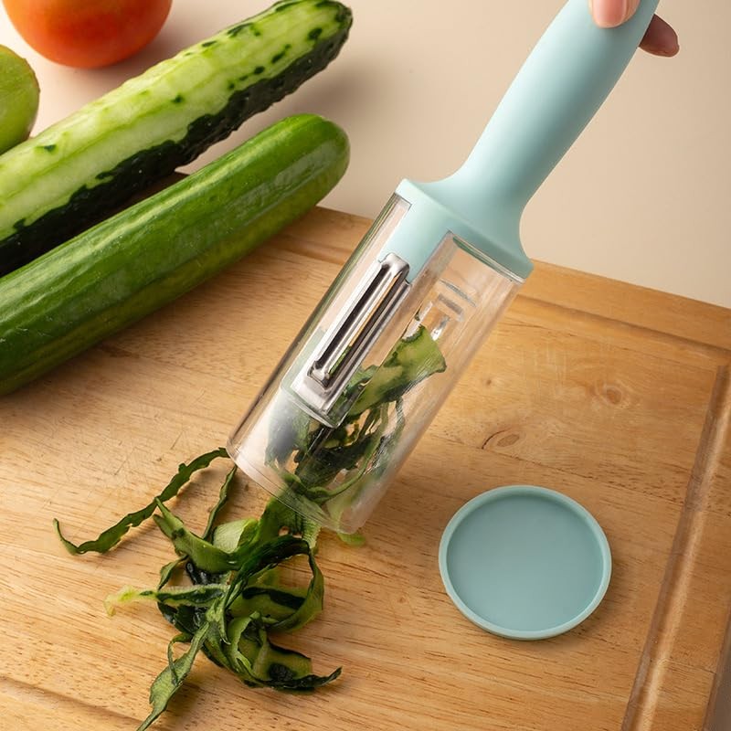Multi-functional Kitchen Peeler with Storage, Pink, Anti-splash Design for Fruits,