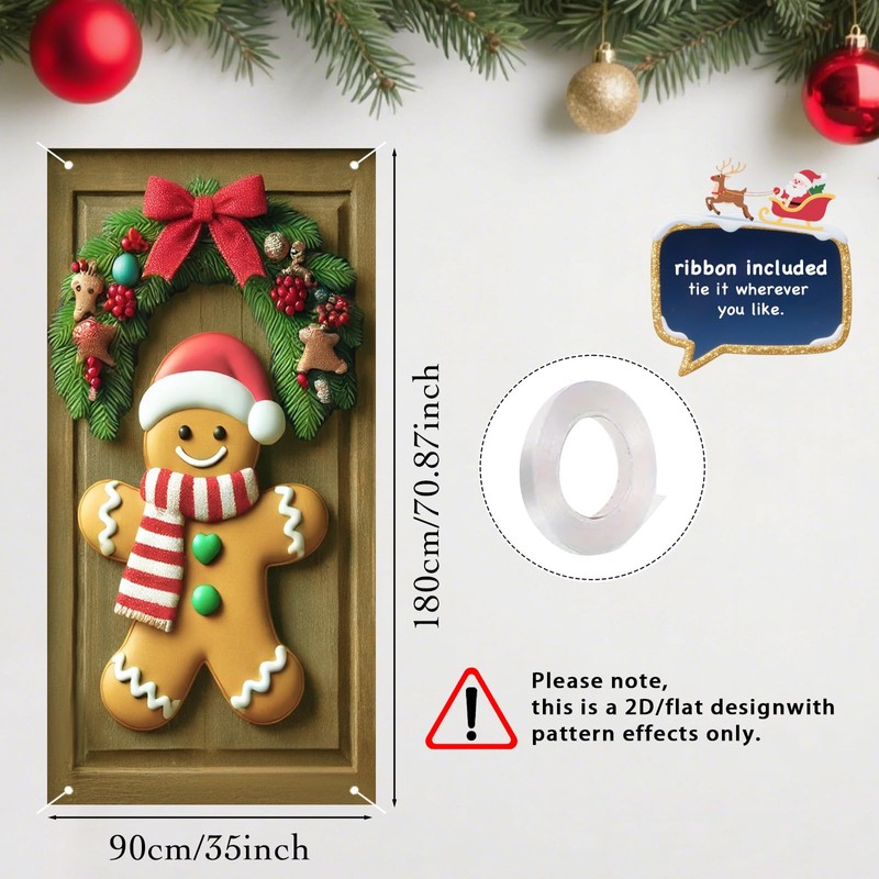 Nuxovilar Christmas Gingerbread Man Door Cover Banner 35x71 In Polyester
