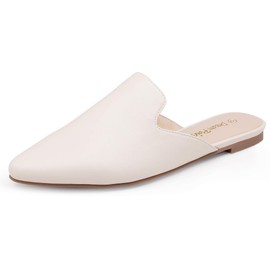 DREAM PAIRS Women's Flat Mules Pointed Toe Backless Loafer Shoes,DML211,White/Pu,Size 11