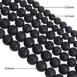 Filluck Natural Stone Beads 6mm Black Lava Polished Round Smooth Gemstone Beads for Jewelry Making 15 Inch(Black Lava,6mm)