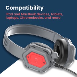 Brenthaven Headphones Wired | 3.5mm Jack On-Ear Edge Rugged Adjustable Headphones w/Long Tangle Free Cord - Lightweight Durable & Drop Tested School Supplies for Kids Travel and K-12 Students - Gray