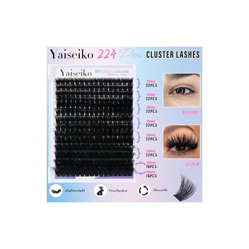 Yaiseiko Fluffy Lash Clusters 300D Thick Long 12-25mm Volume Cluster