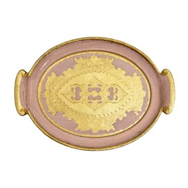 Florentine Wood Small Oval Vanity Tray with Handles, 11.4" x 8.2" Decorative Tray, Ottoman Tray, Coffee Table Decor, Bathroom Decor, Made in Italy (Pink)