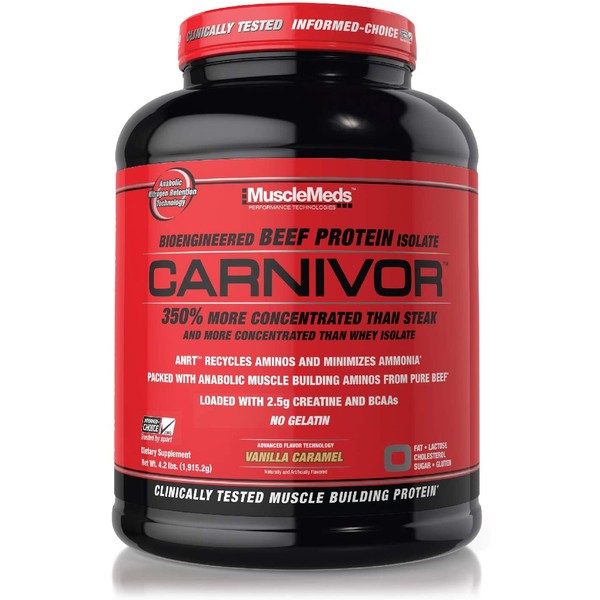 MuscleMeds Carnivor Bioengineered Beef Protein Isolate, Vanilla Caramel, 4.2 Pound
