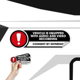 Vehicle is Equipped with Audio and Video Recording Stickers | Recording Device in Car Sticker Signs | in Car Camera Recording | 2 Vinyl Stickers | Glossy 8x2.5 Inches Outdoor Vinyl Stickers (Large)