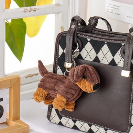 Apricot Lamb Cord Dachshund Dog Dachshund Dog Cute Key Chain Soft Stuffed Plush Keychain Toy for Kids Backpack Purse 14cm, brown