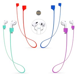 QYTOJQX Airpods Strap Magnetic Cord Anti-Lost Leash Sports String, 4 PCS Colorful Soft Silicone Earphone Lanyard, Compatible for Airpods Pro/3/2/1 (Green Red Blue Purple)