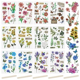 WANDIC Rub On Transfer Stickers Set, 6 Styles 12Pcs Art Plants Flowers Stickers for Scrapbook Journal Sticker of Sewing Handicraft Decor