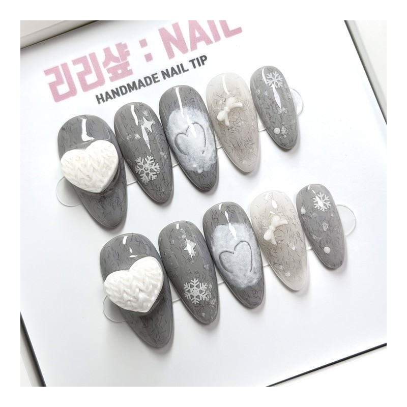 Winter handmade nail tips - Stiletto / 폭닥폭닥 겨울 수제네일팁