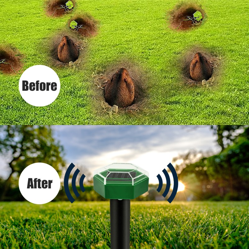4Pcs Solar Mole Repellent Ultrasonic Outdoor Waterproof Sonic Deterrent Mole
