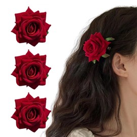 LKCCTK Rose Flowers, Large Flower Brooch, Flower Hair Ornament, Set of 3, Approx. 3.1 inches (8 cm), Hair Ornament, Weddings, Flowers, Bridal Headdress