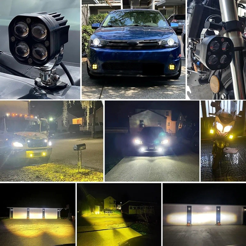 Par Faros De Lupa Led Luz Doble Color Para Moto