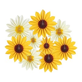 Summer Decorations, Sunflower Origami Fan Decorations, Paper Flower Fans for Wedding Party Home Baby Showers Birthdays & Photo Backdrop Decoration DIY Craft Supplies (9PCS)