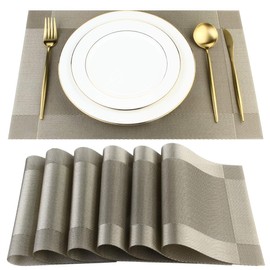 DACHUI Placemats, Heat-Resistant Placemats Stain Resistant Anti-Skid Washable PVC Table Mats Woven Vinyl (8pcs, Coffee-Cross)