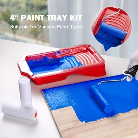 Mister Rui 4 inch foam paint roller set, high-density foam covers, paint roller frame, paint tray and paint tray inserts, 2 inch angled paint brush, paint protection film for painting and renovation