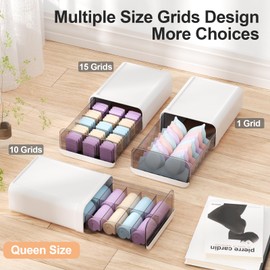 Miaocona Underwear Organizer Drawer, 1 Cell Plastic Sock Underwear Storage Drawer, Stackable Closet Organizers and Storage Box for Bras, Socks, Scarves, Ties, Belt (Queen Size-White, 1 Pcs)