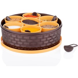 Multipurpose Plastic Masala Box for Kitchen Royal, Spice Boxes for Kitchen, Rangoli/Spice/Masala Dabba Container 7 Compartments with 7 Spoons (Round)