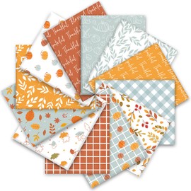 Whaline 12Pcs Fall Cotton Fabric Bundles Autumn Leaves Pumpkin Plaid Fat Quarters Orange Blue Thanksgiving Quilting Patchwork for DIY Sewing Craft Decor, 18 x 22 Inch