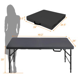 SculPong Folding Table 4ft Portable Fold-in-Half Plastic Table Black Foldable Table for Indoor & Outdoor