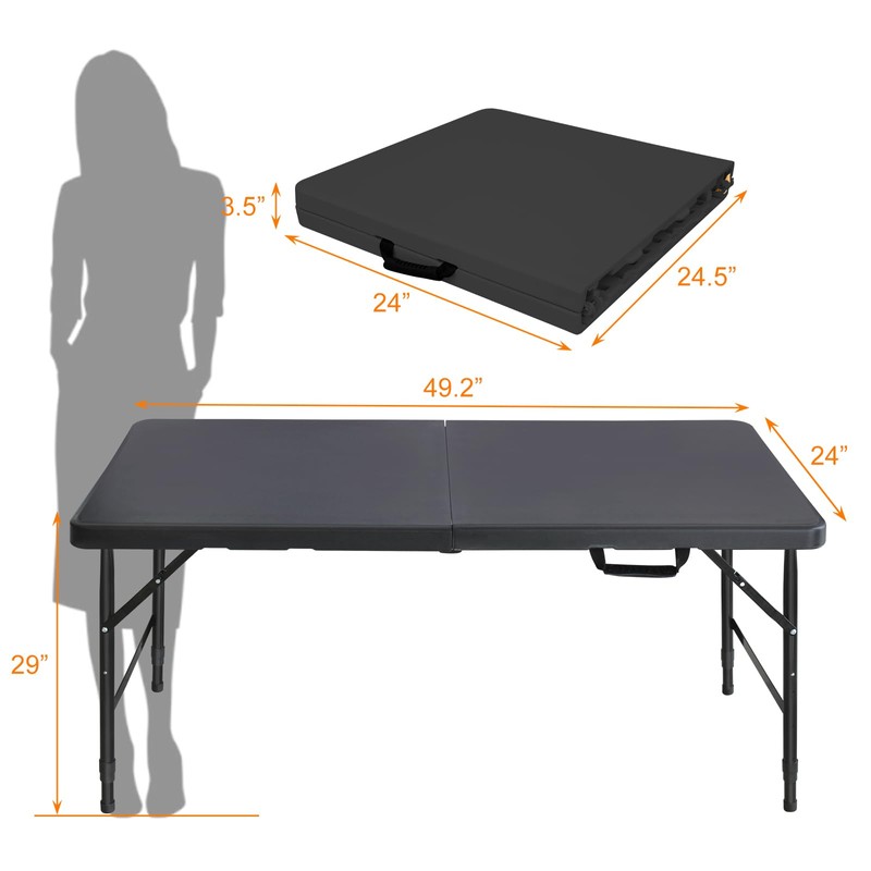 SculPong Folding Table 4ft Portable Fold-in-Half Plastic Table Black Foldable