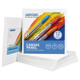 FIXSMITH Canvas Boards for Painting 12x12 Inch, Super Value 12 Pack White Blank Canvas Panels, 100% Cotton Primed, Painting Art Supplies for Professionals, Hobby Painters, Students & Kids