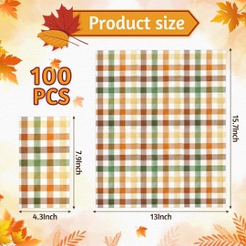 NatNarr 100 Pcs Fall Napkins Disposable, Autumn Dinner Guest Napkins Plaid Hand Towels for Bathroom Thanksgiving Harvest Napkin Orange Green Checkered Napkin for Farmhouse, Fall Thanksgiving Party