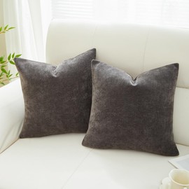 Sunday Praise Set of 2 Soft Chenille Cozy Throw Pillow Covers 18x18 Inch Solid Decorative Cushion Cases Farmhouse Accent Square Pillow Case for Couch Sofa Chair Bed Living Room Home Decor,Dark Grey