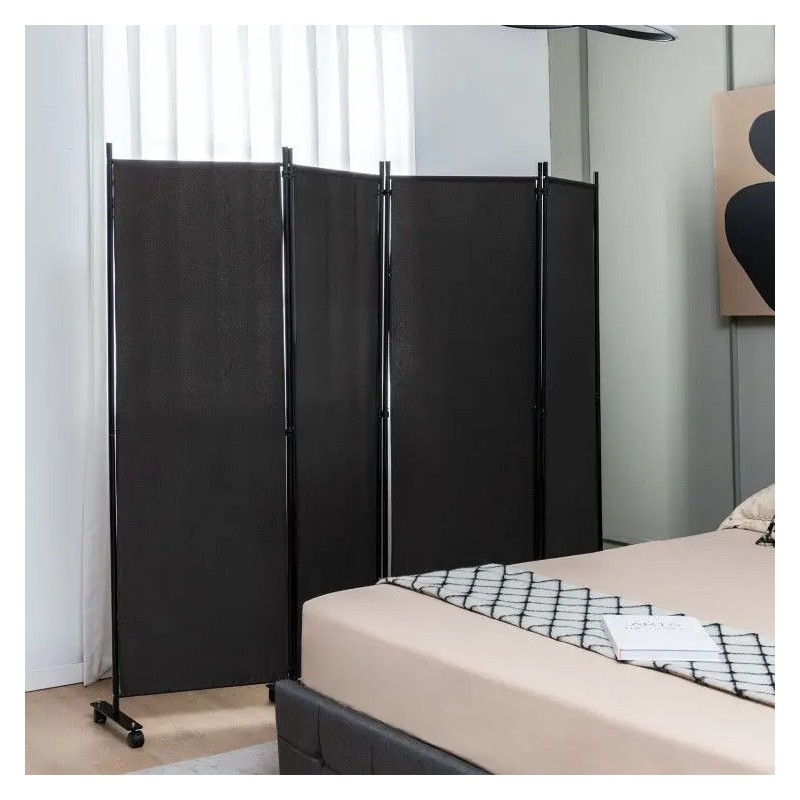 4-Panel Folding Room Divider with Lockable Wheels Privacy Screencolor: Brown