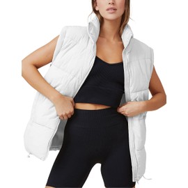 Athlisan Womens Zip Up Puffer Vest Stand Collar Sleeveless Padded Jacket Coat(White-S)